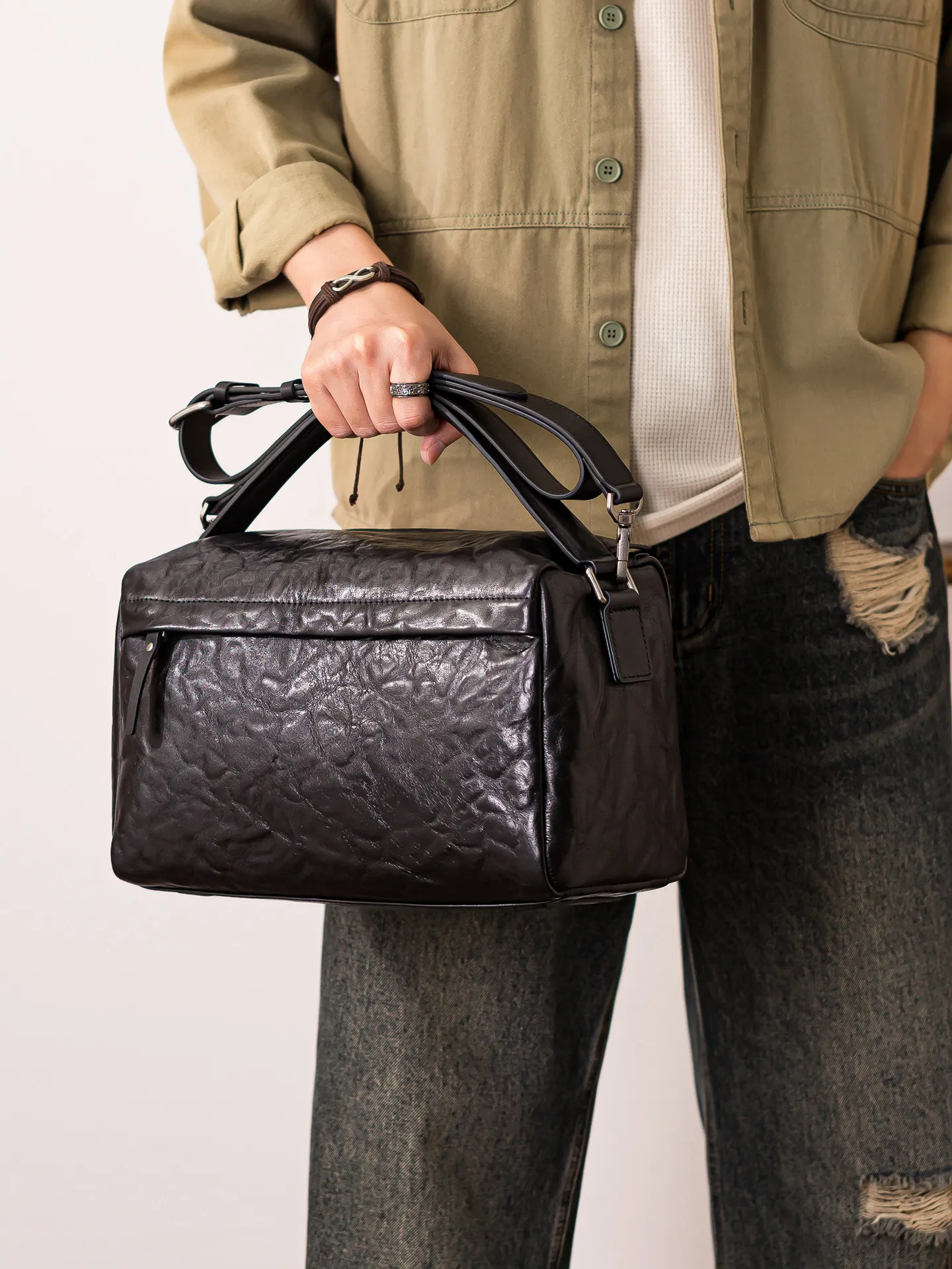 

casual vintage handmade genuine leather men's messenger bag outdoor travel work natural real cow leather black shoulder bag