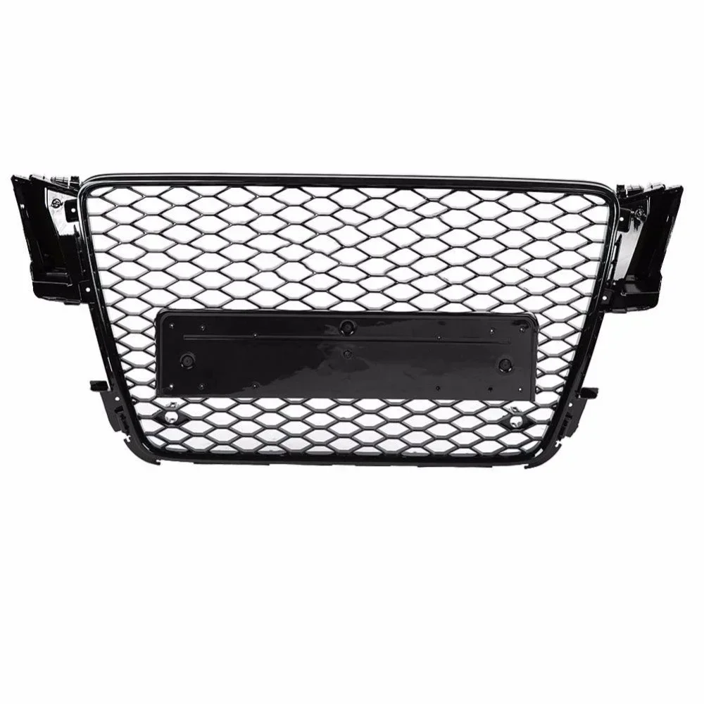 For RS5 Style Front Sport Hex Mesh Honeycomb Hood Grill Gloss Black For Audi A5/S5 B8 2008 2009 2010 2011