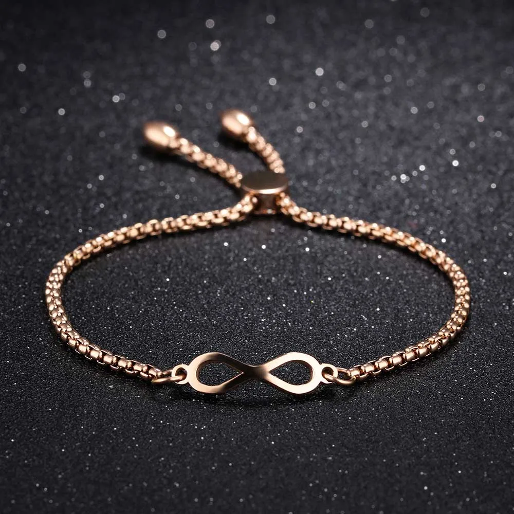 Lokaer Trendy Infinite Bracelet For Women Rose Gold/Gold/White Color Length Adjustable Female Box Chain Charm Bracelet B17104