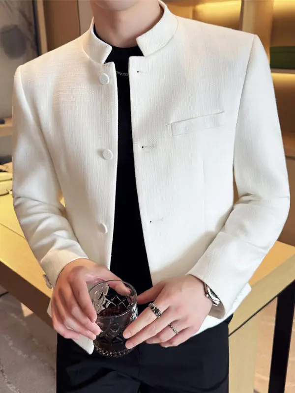 

New VintageChinese Sle Slim Menswear Jaet Cotton Linen Stand Collar Trendy Coffee Tonal Higlassin Autumn Topwear