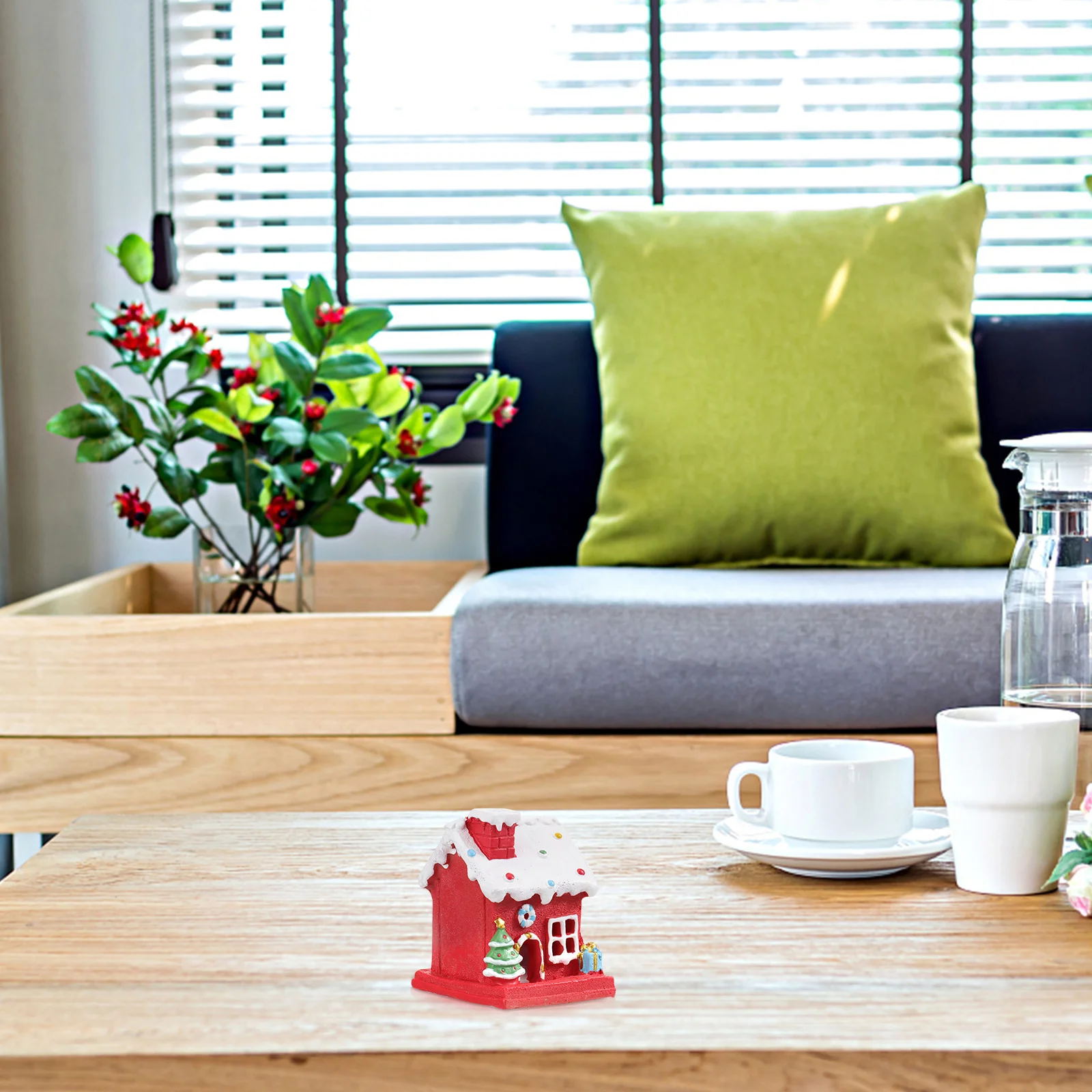 1 Buah Dekorasi Natal Rumah Mikro Lanskap Simulasi Resin Bercahaya Miniatur Natal Hiasan Meja Pesta Natal