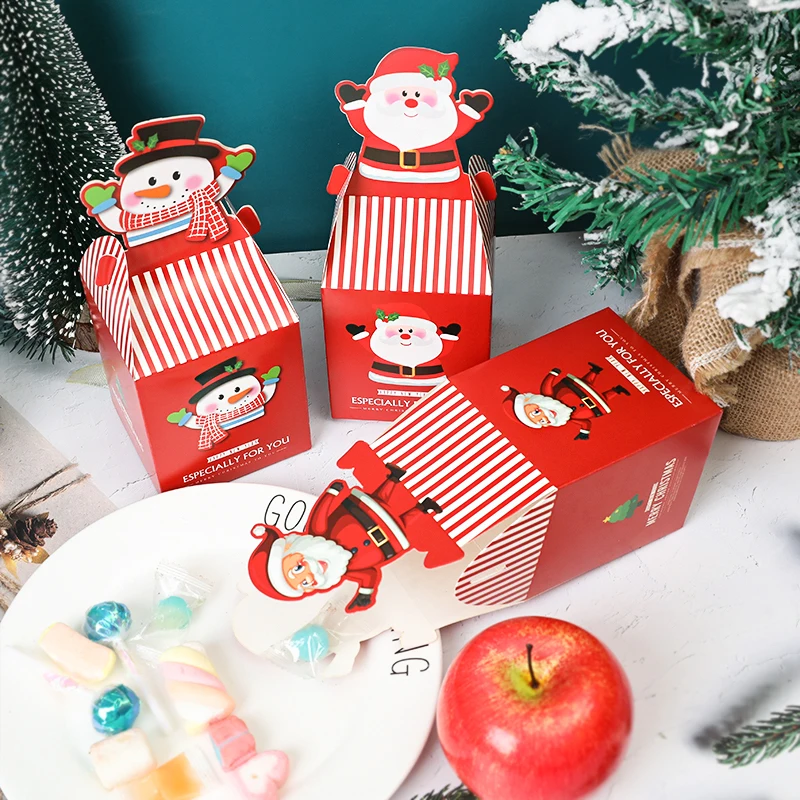 4Pcs Merry Christmas Candy Box Santa Claus Snowman Elk Paper Apple Box Gift Packaging Bag Container New Year Eve Party Supplies