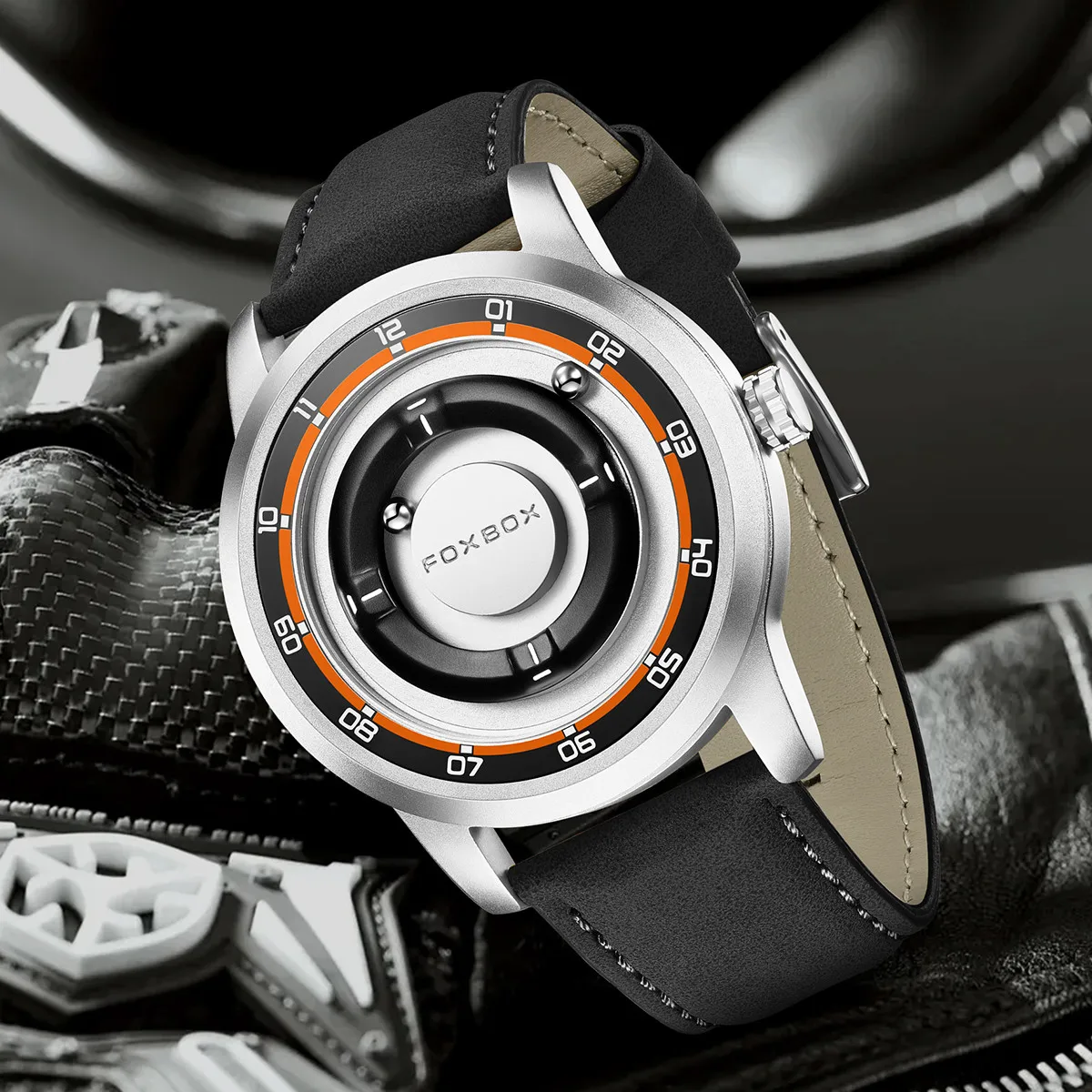 Picture 5: FOXBOX Magnetic Driven Watch Fashion Waterproof Quartz Wristwatch Rolling Steel Ball Pointer Sports Watches Military Clock+Box