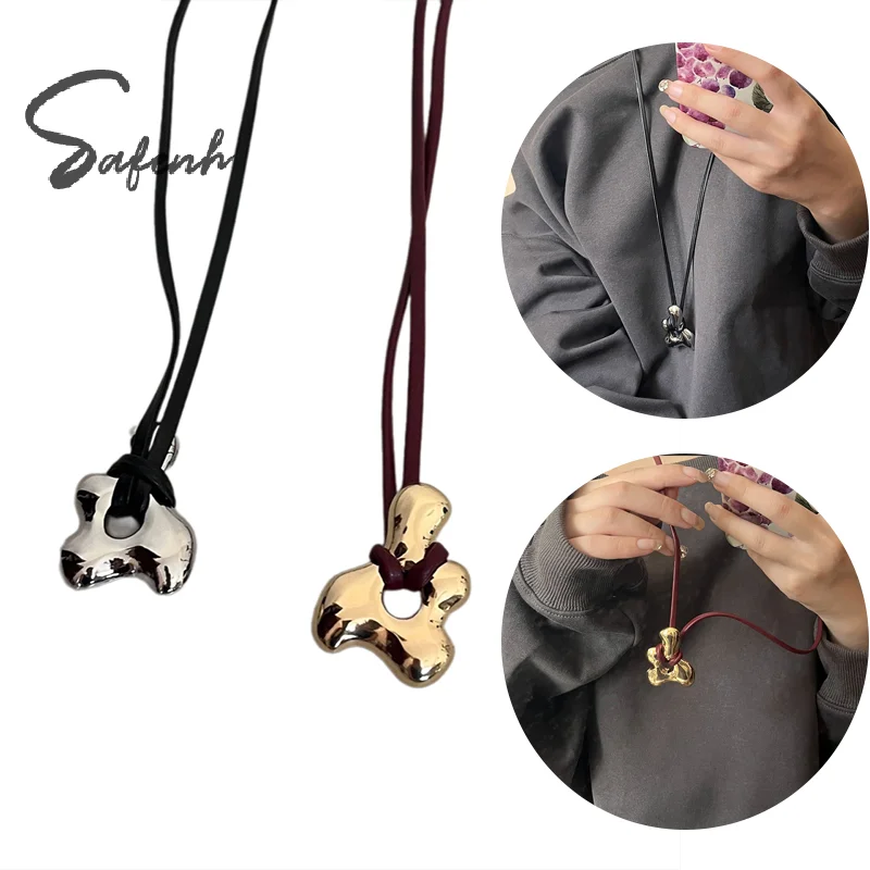 

Vintage Hollowed Out Pendant Necklace For Women Men Minimalist Fashion Leather Rope Adjustable Sweater Chain Jewelry Gifts