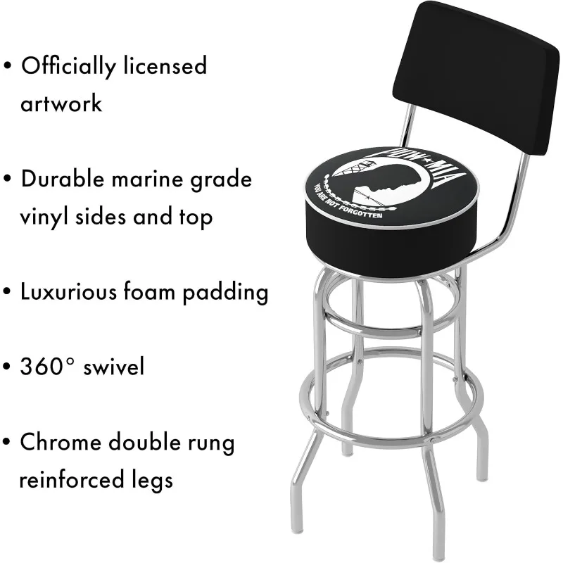 Stool with Foam Padded Seat and Back - Swivel Chair for Game Room, Garage, or Home Bar  Barstools