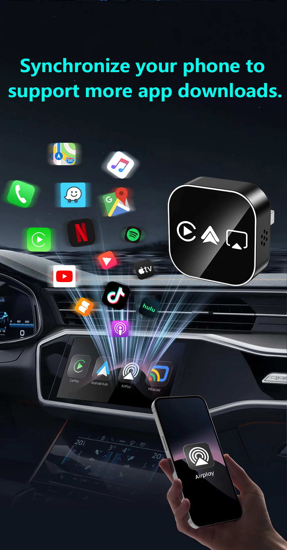 4-in-1 Upgrade Carplay Android Auto Adapter USB-Dongle Mirror Link Screen Plug&Play Intelligentes Auto-System für Apple und Android – Detail 11
