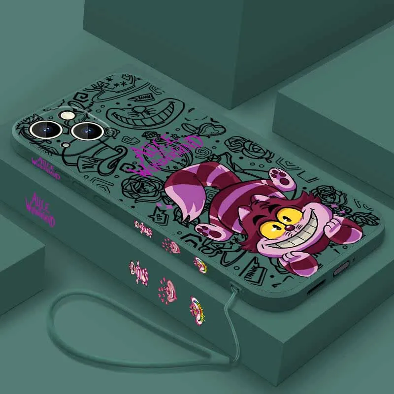 Alice in Wonderland Cheshire cat Cover For Samsung S26 S25 Edge S24 S23 S22 S21 S20 Ultra Plus Lite Liquid Left Rope Phone Case