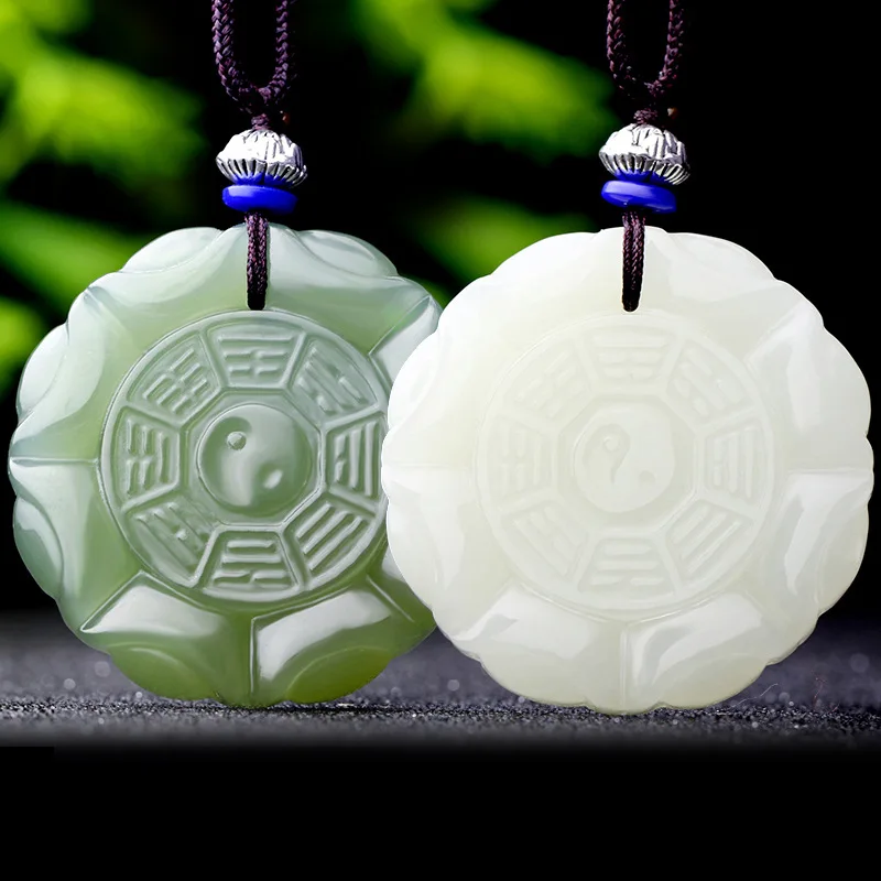 

Hetian Lake Green White Tai Bagua Sign Jade Pendant Fish