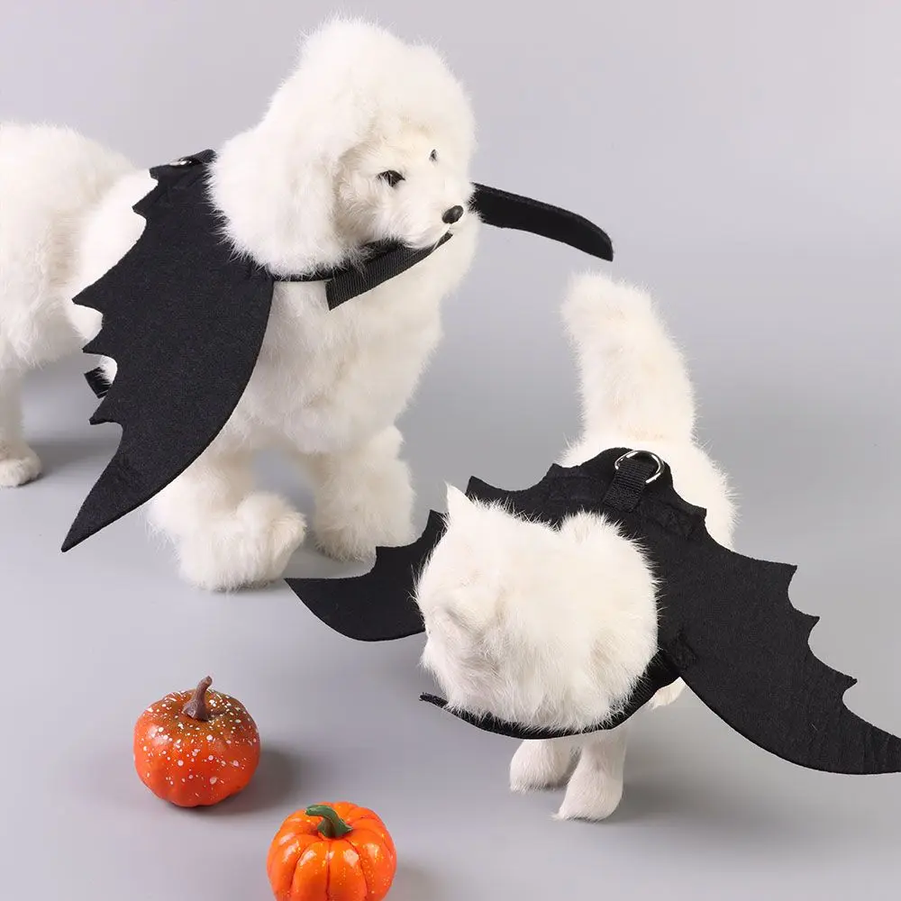 Pet Halloween Bat Wings Dog Cat Costume Party Dress Funny Cool Puppy Kitty Apparel Cosplay Prop with Traction Rope Fixing Hole