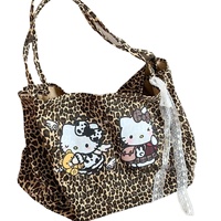 New Retro Hello Kitty Leopard Print Handbag Kawaii Fashion Y2k Girls Lace Lightweight All-match Shopping Shoulder Messenger Bag