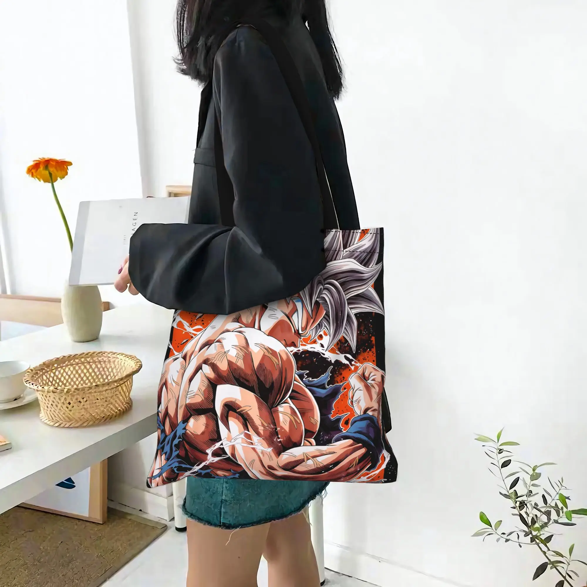 Customized Dragon Ball Ultra Instinct Goku Wind Energy Women's Bag Shopping Bag Reusable Double Sided Canvas Tote Bag Shoulder