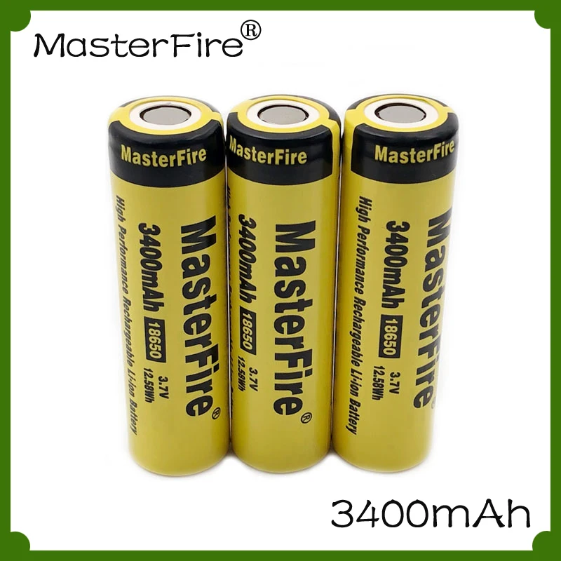 

4pcs/lot MasterFire Original 12.58Wh 3400mah 3.7V 18650 High Performance Rechargeable Lithium Battery Cell for Laptop Batteries