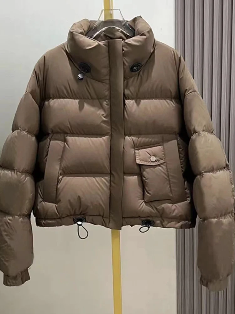 Zoki Vintage Warme Koreanische Parkas Frauen Casual Langarm Winter Puffy Mäntel Lose Einfache Feste Taschen Weibliche Dicke Jacken Neue