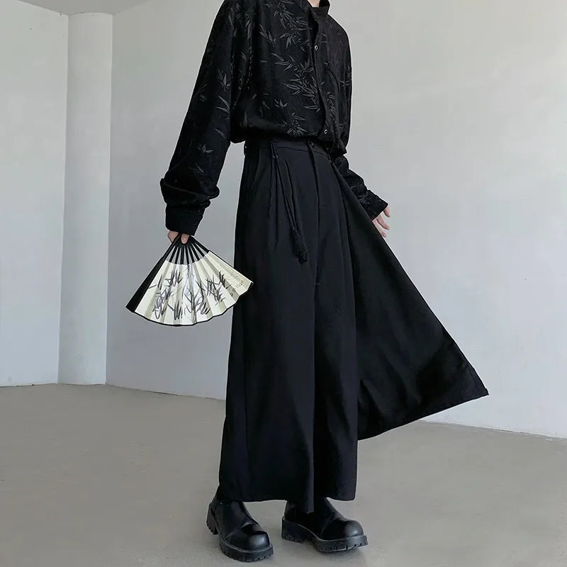 Picture 4: Men's Pants Chinese Style Convertible Skort Pants Dark Wide Leg Loose Black Suit Pants Casual Vibe Trousers