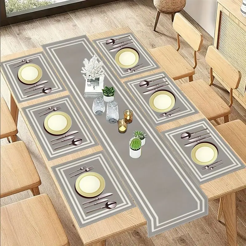 VIKAMA Simple Light Luxury Geometric Style Table Flag Mat Set Waterproof and Anti slip Kitchen Dining Table Mat Home Decoration