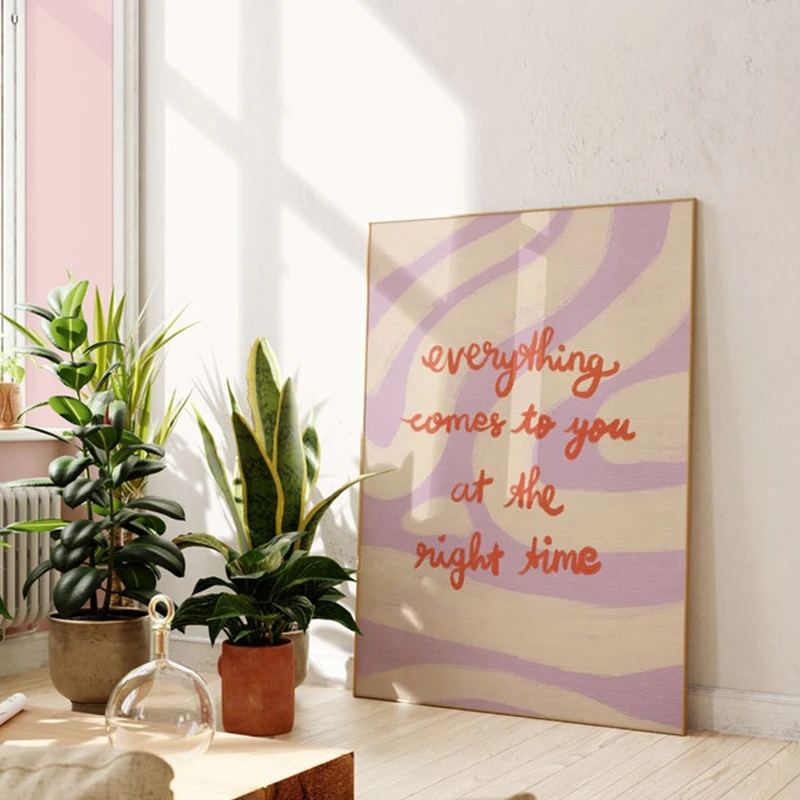 Everything At The Right Time Poster Self Motivational Quotes Colorful Decorative Prints Wall Painting on Canvas Pictures Room