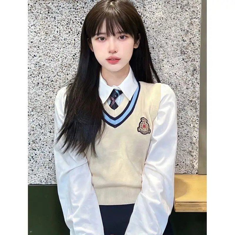 Verbeterde Jk Uniform Japan Korea Stijl Meisje Lief Vest Met Lange Mouwen Rok Set College-Stijl Casual Daily Jk Uniform Set