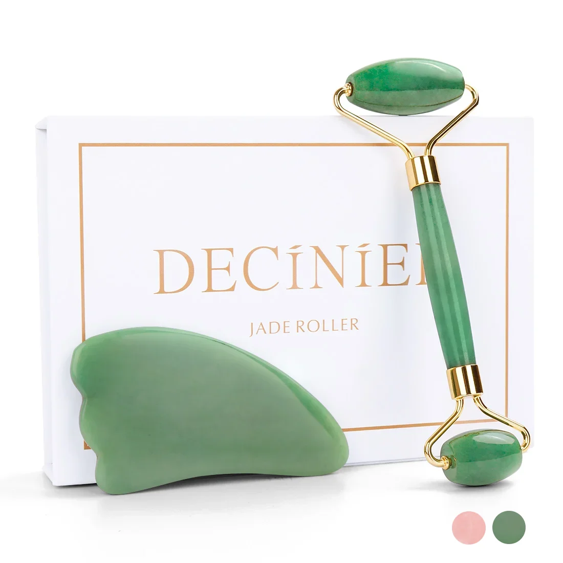 Deciniee Natural Stone Jade Roller Gua Sha Board Set Healthy Rose Quartz Face Lifting Massager Beauty Care Improving Love Luck