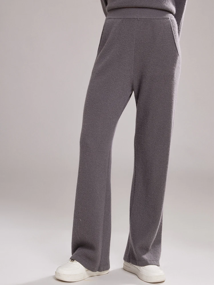New Chic Women's 100% Cashmere Pants Autumn Winter Straight-leg Pants Simple Style Office Lady Cashmere knitted Trousers  Pants
