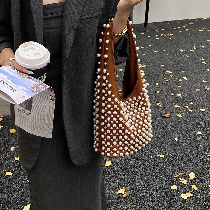 

Fashionable Shoulder Bag 2025 New Style Unique Pearl Bucket Bag Japanese and Korean Simple Underarm Bag 6268DN