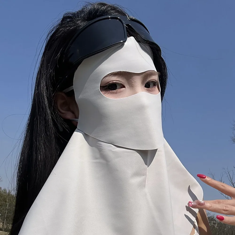 Sunshade Breathable Full-Face Sunscreen Veil Summer Anti UV Ice Silk Face Cover Outdoor UPF 50+ Neck Wrap Cover Woman Man