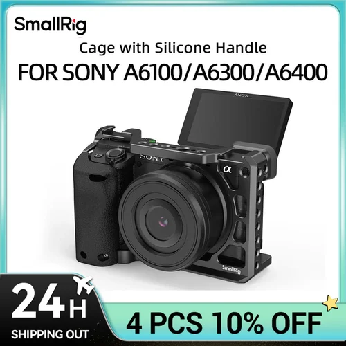 SmallRig-Plataforma de jaula para cámara DSLR para Sony A6400, con mango de silicona y Zapata fría para cámara Sony A6100/A6300/A6400, 3164