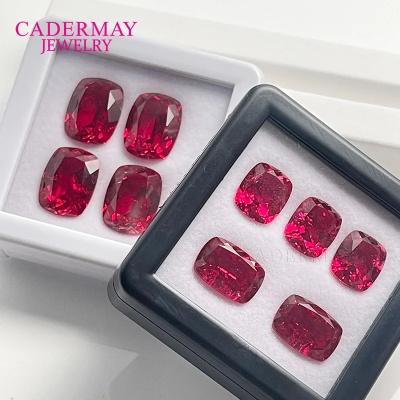 Cadermay Inclusions Lab Ruby 4x6mm-12x16mm Elongated Cushion Shape #5 Red Lab Grown Ruby Loose Gemstones for Jewelry Making