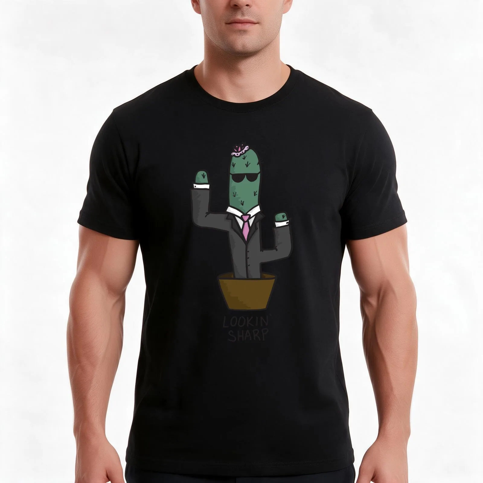 Lookin Sharp Cactus T-Shirt Summer Casual Cotton Tee Oversized Streetwear Tops Vintage Graphic Print Loose Fit Short Sleeve