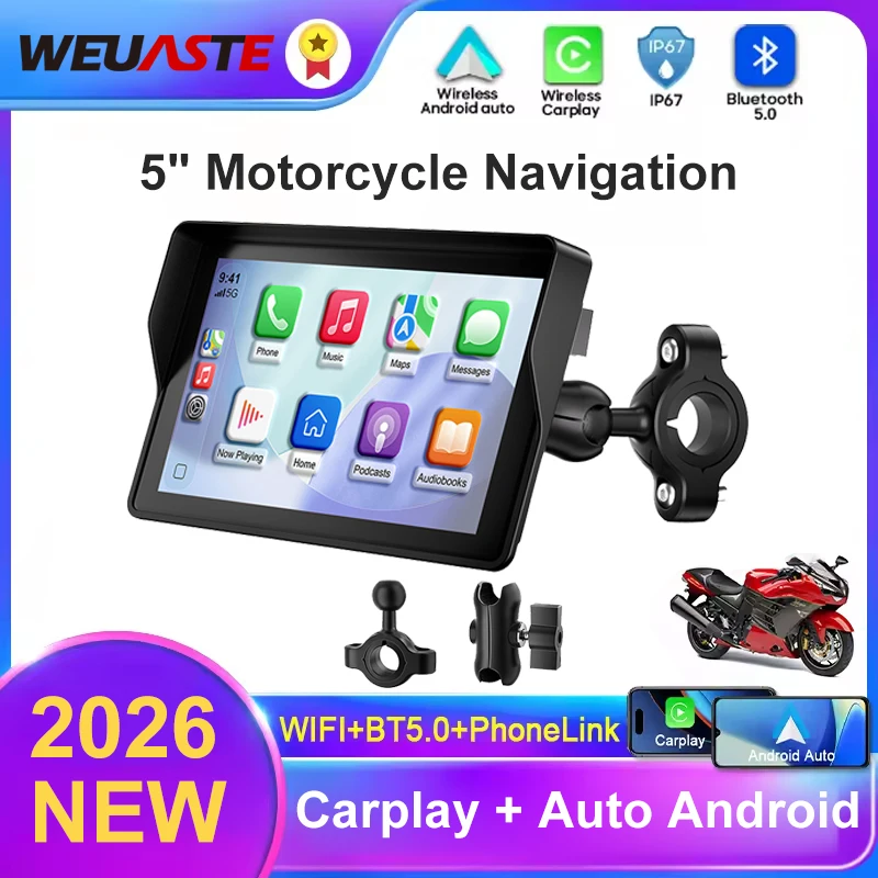 

Портативный 5-дюймовый беспроводной GPS-навигатор для мотоциклов с поддержкой Carplay, Android Auto, голосового управления Siri и Google, подходит для всех мотоциклов.