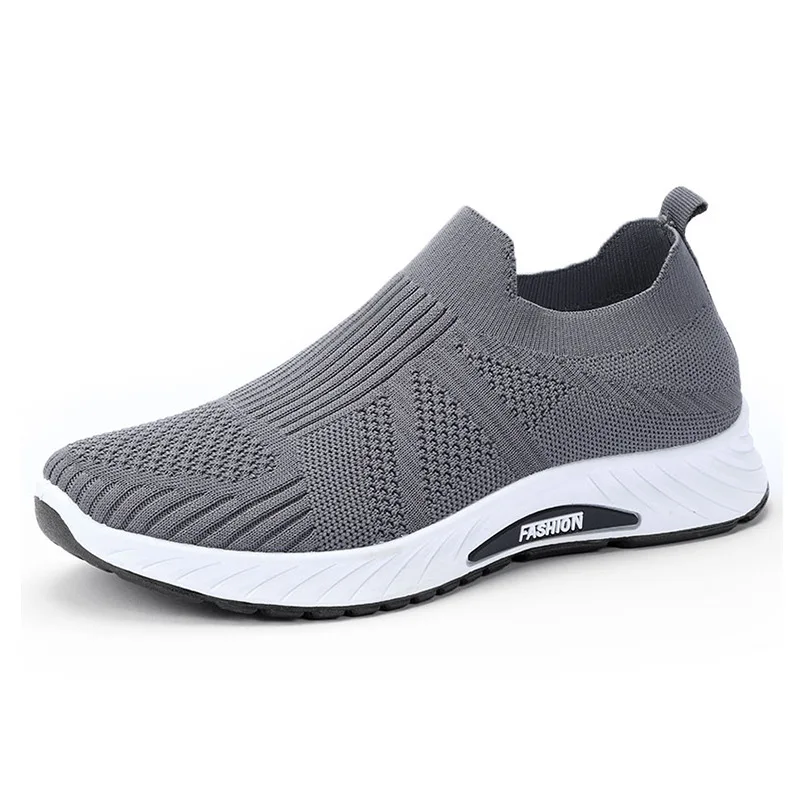 Men Breathable Knit Slip On Shoes Lightweight Cushioned Sole Round Toe Outdoor Elderly Walking Sneakers view 4