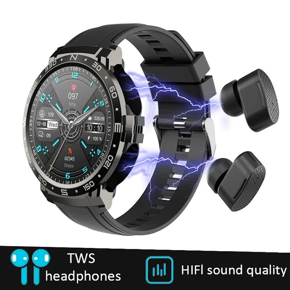 2 In 1 TWS Earphones Smart Watch Waterproof Wireless Bluetooth Dual Headset Call Health Blood Pressure Sports Music Smartwatch