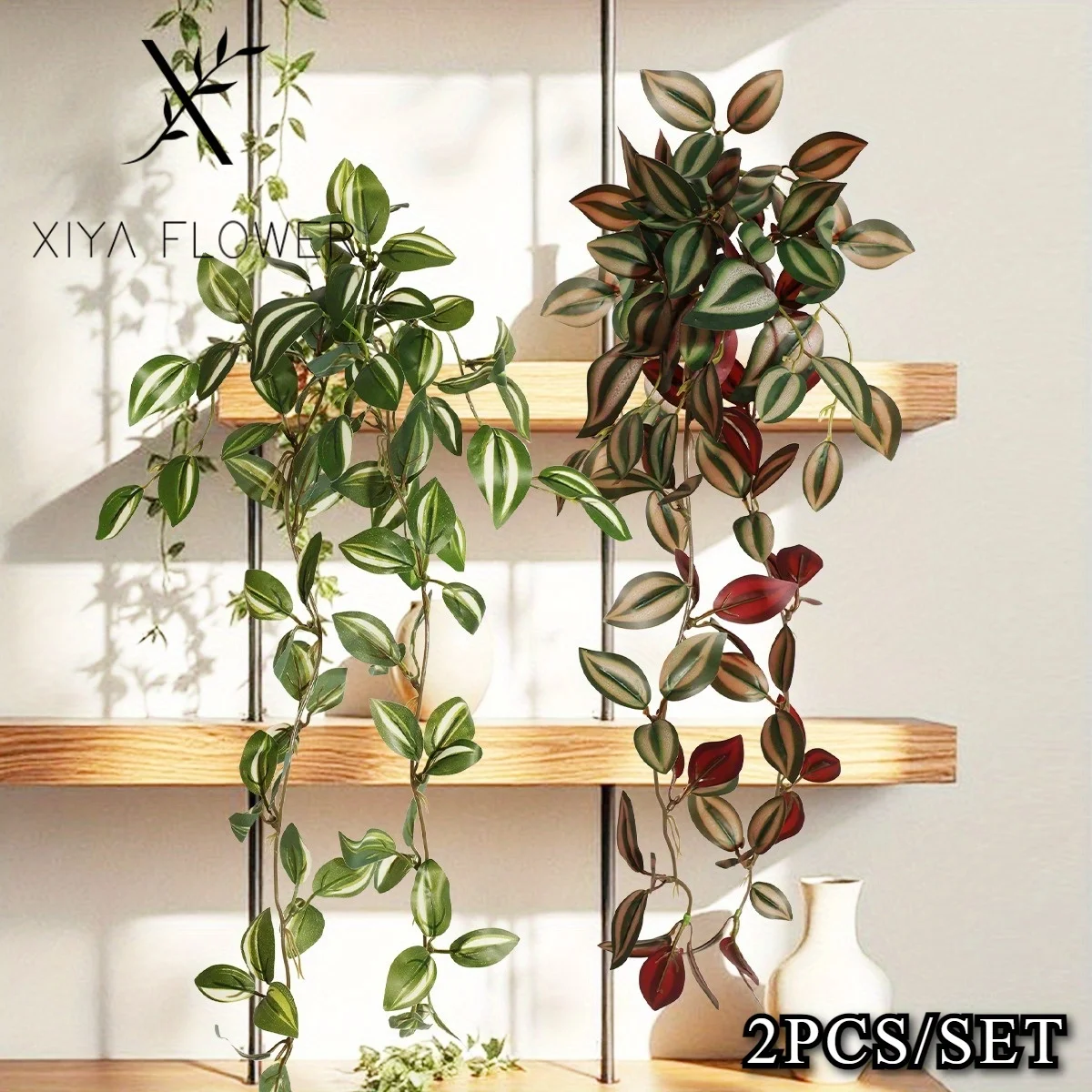 XIYA FLOWER Künstliche Hängende Graspflanze Zebrina Peperomia Fittonia Künstliche Pflanze aus PE-Material für Heim- und Gartendekoration – Detail 5