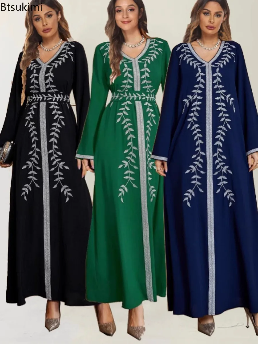 

Eid Muslim Party Dress for Women Arab Abaya Jalabiya Embroidery Long Dresses Moroccan Kaftan Vestidos Dubai Ramadan Elegant Robe