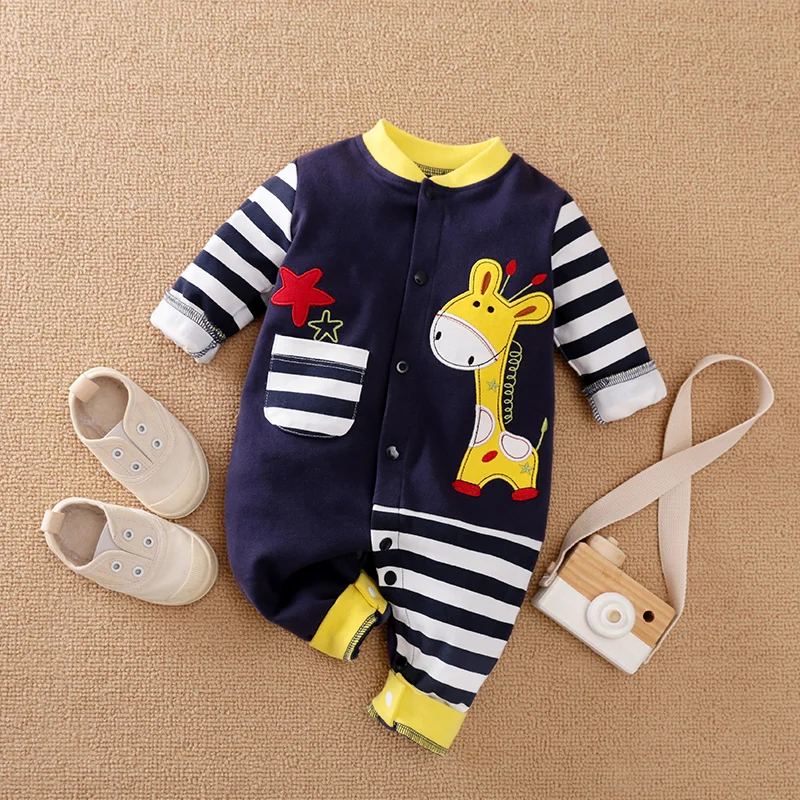 Spring And Autumn Boys And Girls' Cute Giraffe Embroidered Cotton Comfortable Long Sleeve Baby Bodysuit