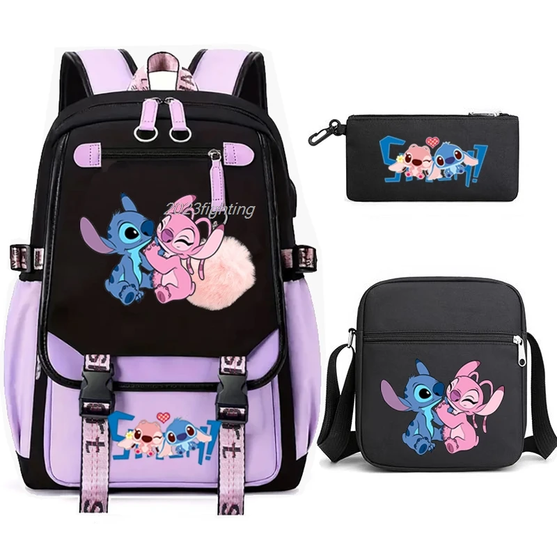 Loli Stitch Backpacks Junior-senior High School Students Schoolbag Boys Girls Anime Cartoon School Bag MochilaS 3PCS