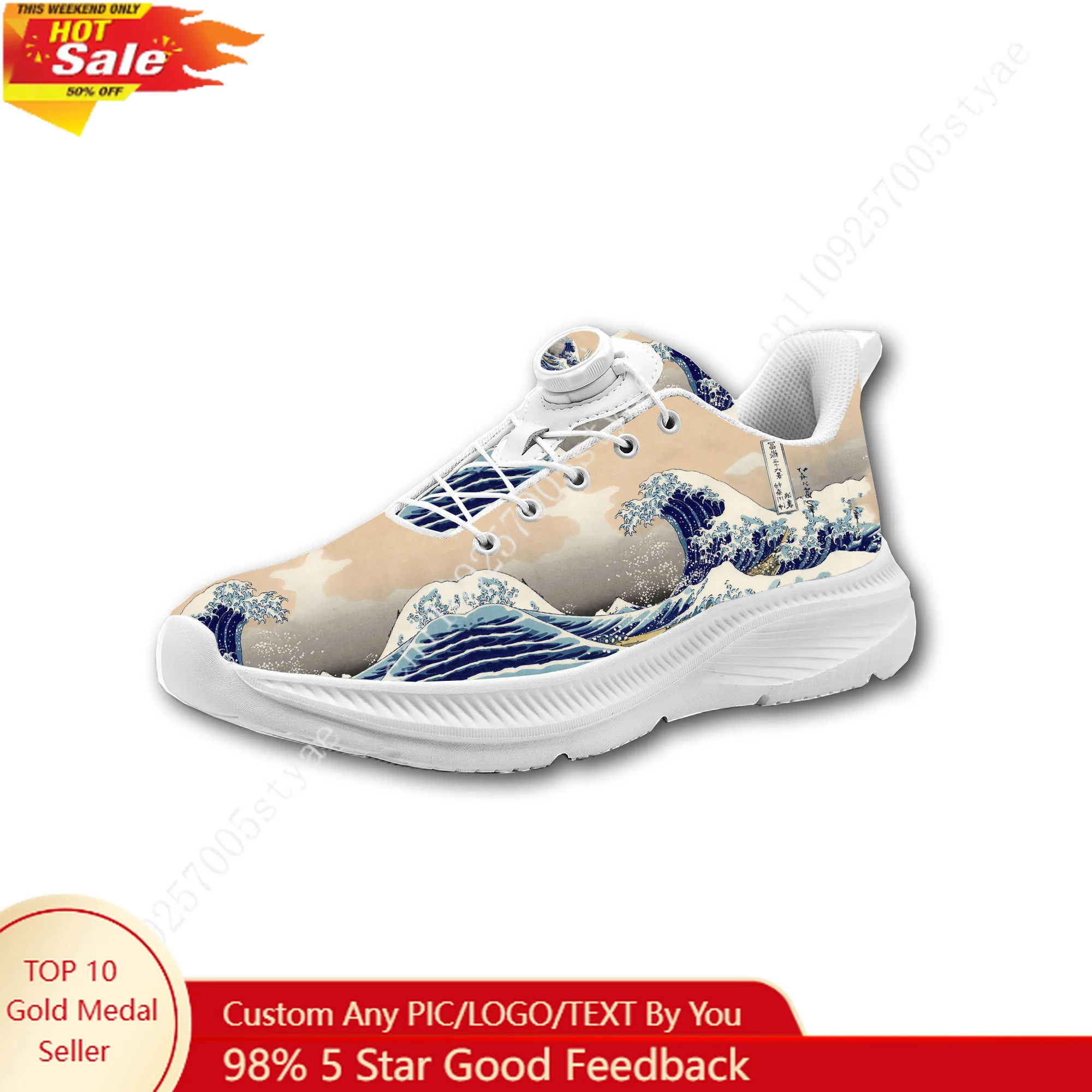 

The Great Wave off Kanagawa Mens Womens Casual Hiking Shoes Laceless Rotating Button Sports Shoes lightweight Custom Sneaker