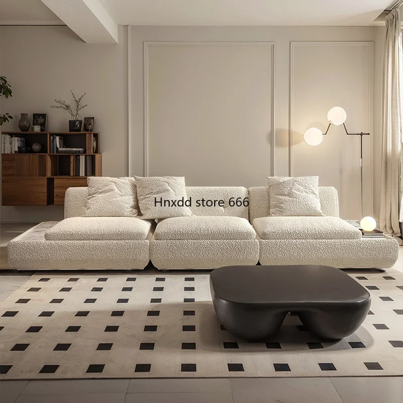 Small apartment cream style sofa minimalist straight row three-person sofa