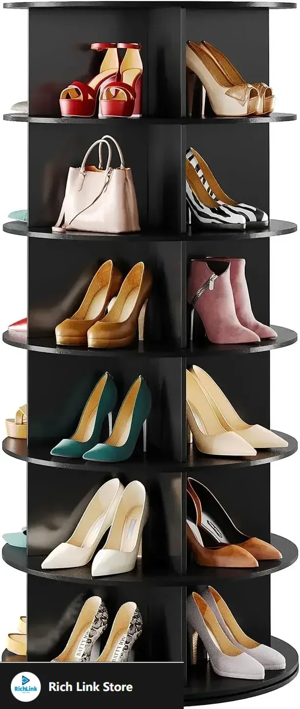 

Black 6-Tier Spinning Rotating Shoe Rack Organizer, Shoe Display Tower Lazy Susan, Revolving Shoes Rack StorageOrganization