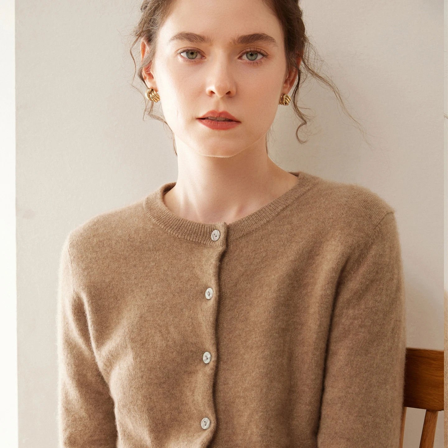 

Women Cashmere Sweater Cardigan Office Lady Autumn Winter 100% Cashmere Knitwear Essential Item O-neck Simple Style Clothing Top