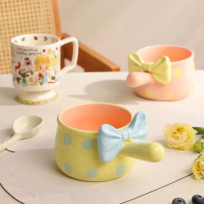 Sweet Adorable Bow Handle Ceramic Bowl High Value for Salad Soup Dessert Cute Gift for Her Girly Home