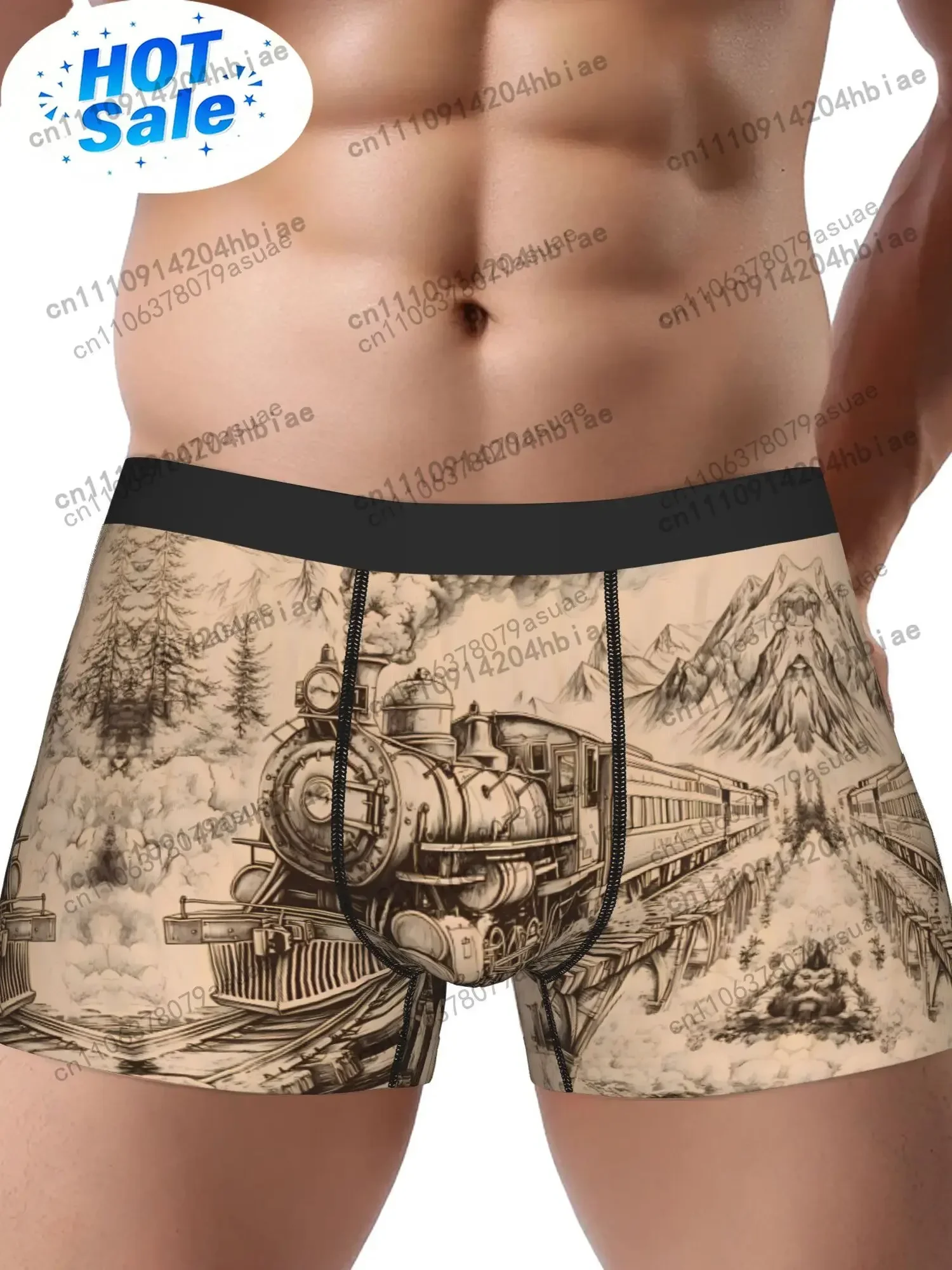 Steam Train Underwear Polyester Briefs Underpants Black
