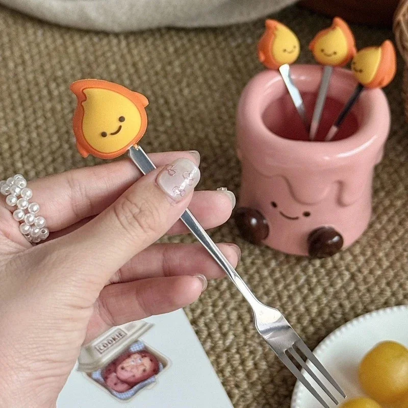 Cute Cartoon Candle Flame Fork Set With 304 Stainless Steel Dessert Forks For Fruit Snacks Creative Home Living Room Tableware
