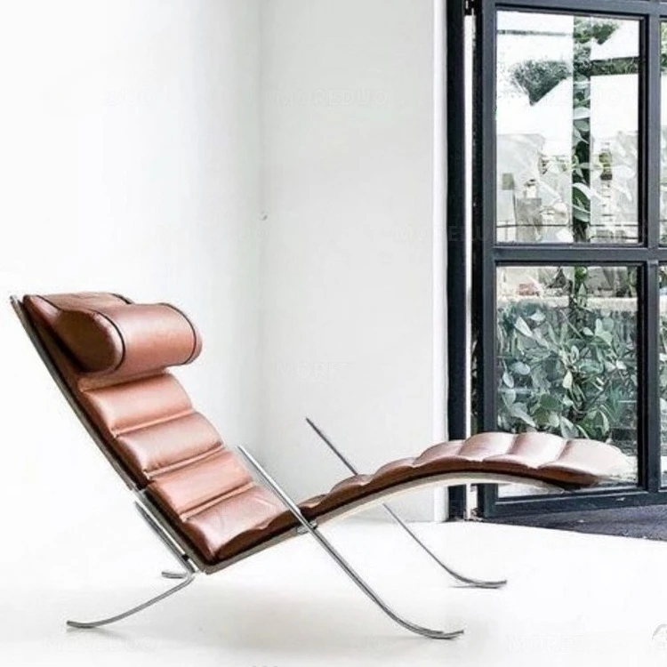 Light luxury designer stainless steel headrest, backrest, armrest, leather recliner, living room lazy single casual sofa chair
