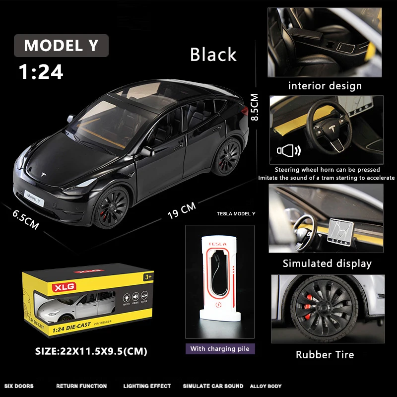 1:24 Model Y Alloy Car Model Simulation Sound And Light Pull Back Toy Car Metal Suv Electric Car Boys Collection Ornaments Gift