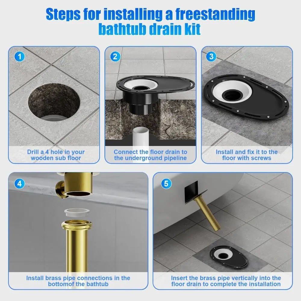 

Stainless Steel Freestanding Tub Drain Kit Durable Resistant Freestanding Bathtub Drain Dual Size Compatibility Stand-alone