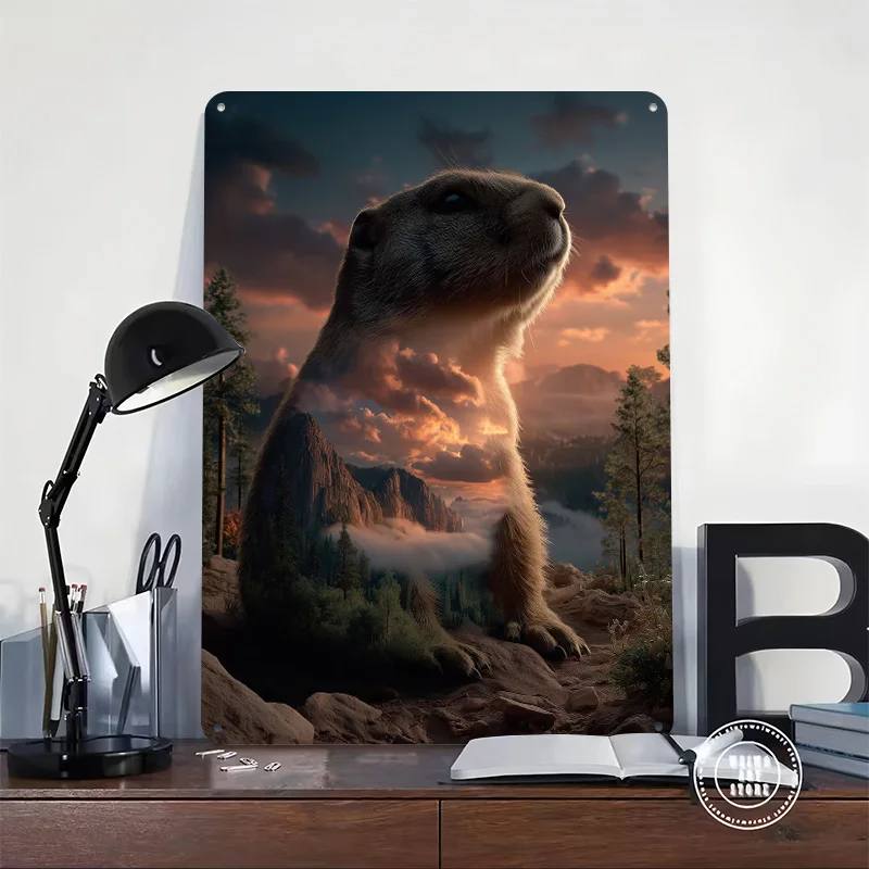 Marmot in Yosemite Landscape Personalized 3D Textured Metal Poster Wall Art Vintage Tin Signs for Home Decor Ornaments Wand Deko