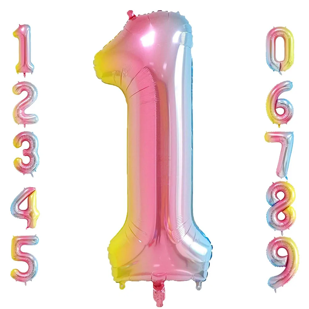 32inches Rainbow Number 1-9 Gradient Number Unicorn Theme Baby Shower Girl Birthday Party Decoration Balloons Supplies