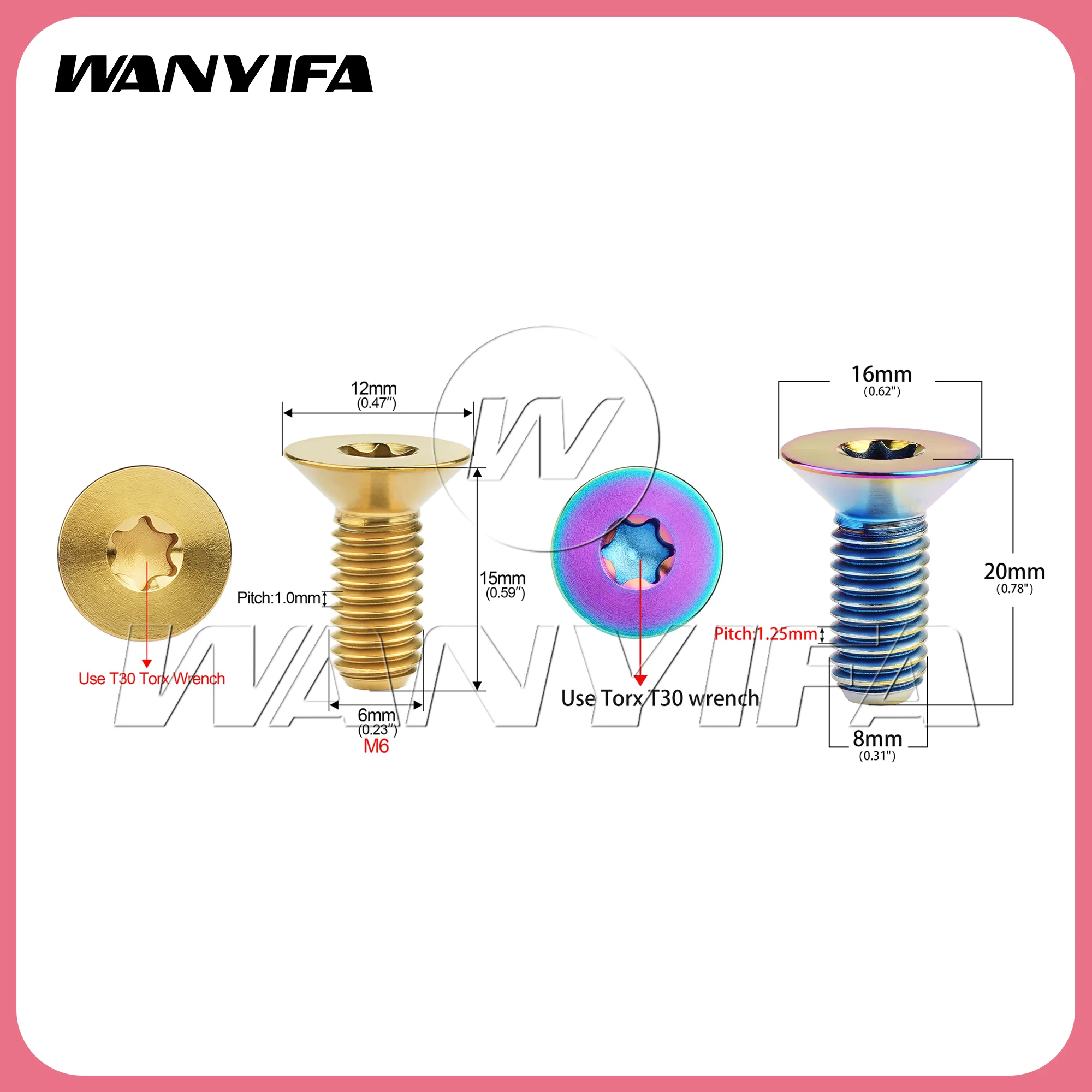 Wanyifa  Titanium Bolt M6/M8x15 20mm Flat Countersunk Head Screws for Bicycle Motorcycle Car Modification Ti Fasteners
