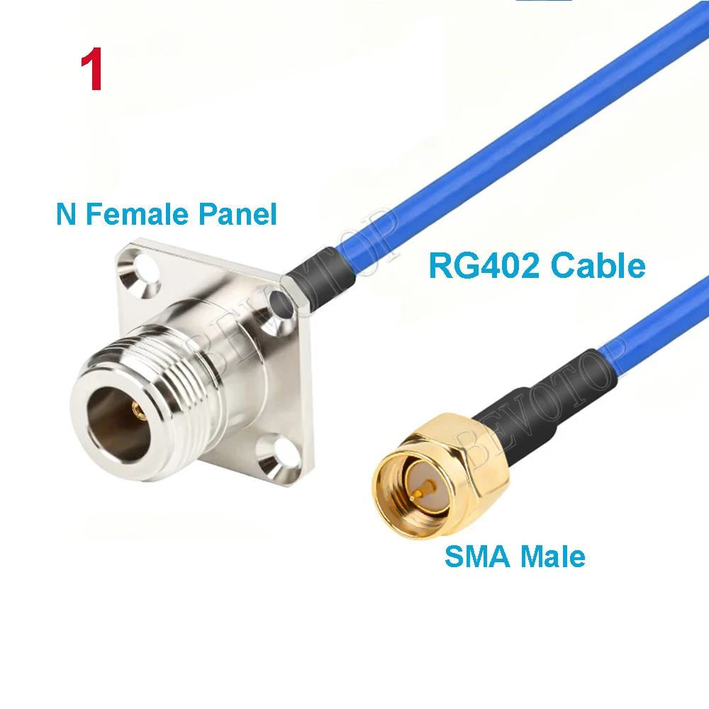 N Type Female Jack 4 Hole Flange Panel to SMA Male Straight RG402 Semi-Flexible 0.141