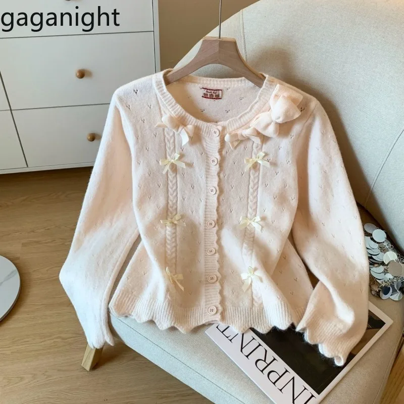

Gaganight вязаный кардиган женский бант осень-зима верхняя одежда в консервативном стиле укороченный свитер женский эластичный милый модный повседневный